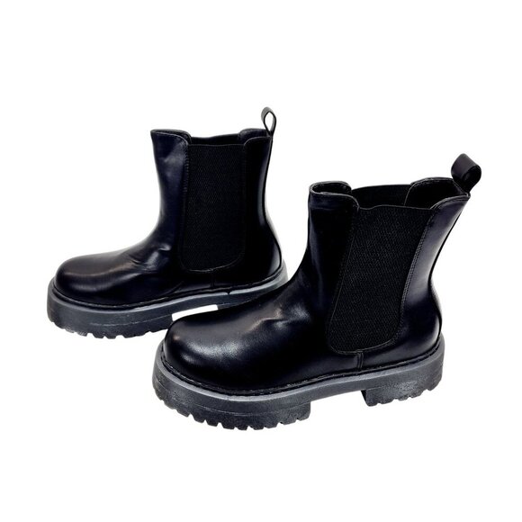 WOMENS Black Platform Chelsea Slip on Chunky Ankle Boots Size 10 - Picture 2 of 13